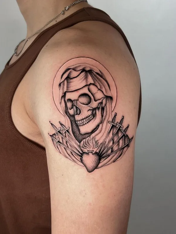 black and grey blackwork tattoo on upper arm #73132 | Tattoo Artist Joshua Williams