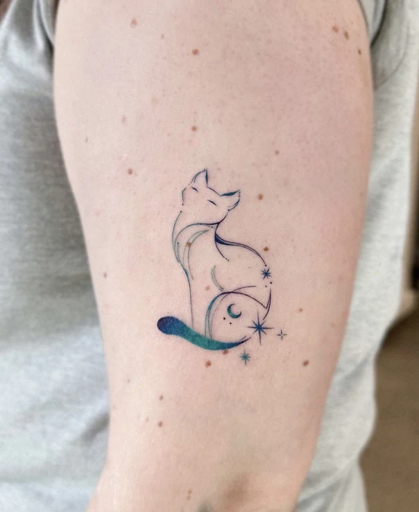 Linework Cat, Stars tattoo on Upper Arm