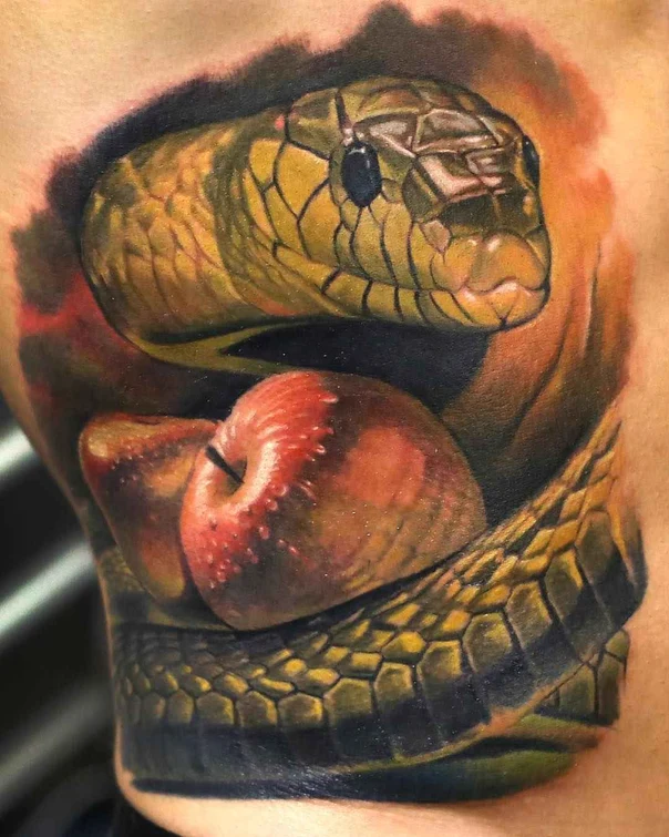 Realism Snake, Apple tattoo on Side