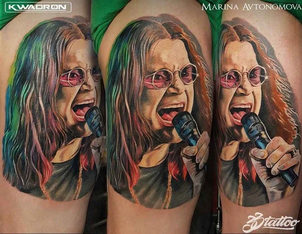 Realism Portrait, Musician tattoo on Thigh