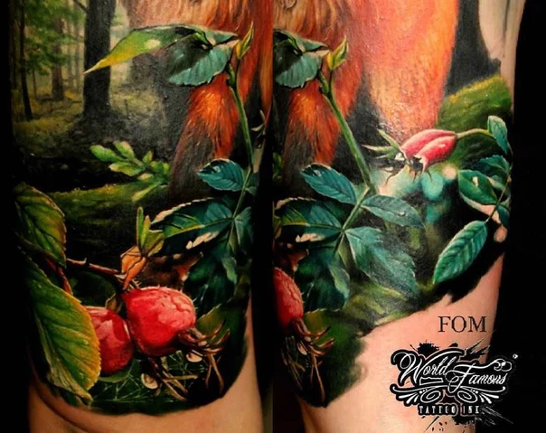Realism Botanical, Rosehip tattoo on Forearm