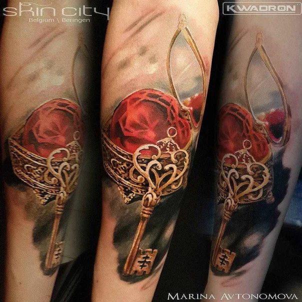 Realism Key, Rose tattoo on Forearm