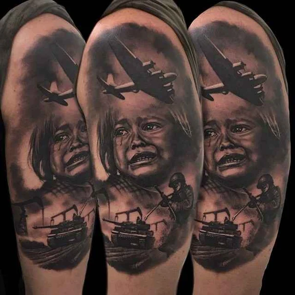 Realism Child, Airplane tattoo on Shoulder