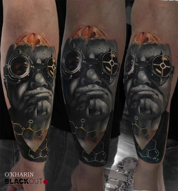Black & Grey Face, Goggles tattoo on Forearm