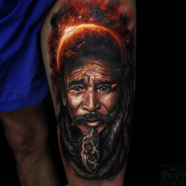 Реализм Portrait, Space tattoo на Thigh
