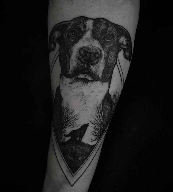 Black & Grey Dog, Wolf tattoo on Forearm