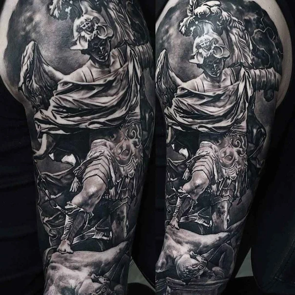 Realism Angel, Statue tattoo on Full Sleeve