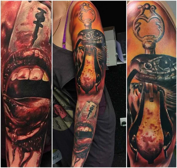 Realism Key, Mouth tattoo on Full Sleeve