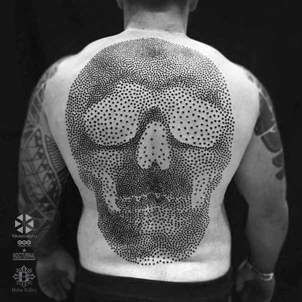Dotwork Skull tattoo on Full Back