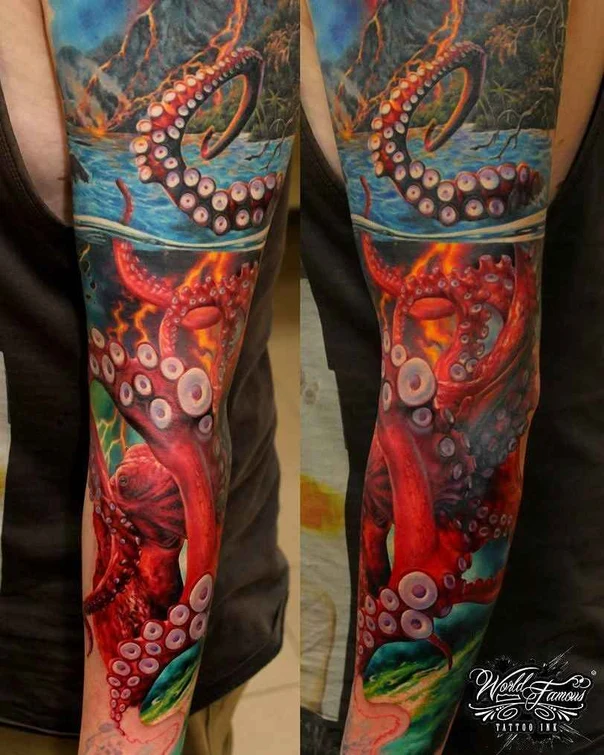 Реализм Octopus, Ocean tattoo на Полный рукав