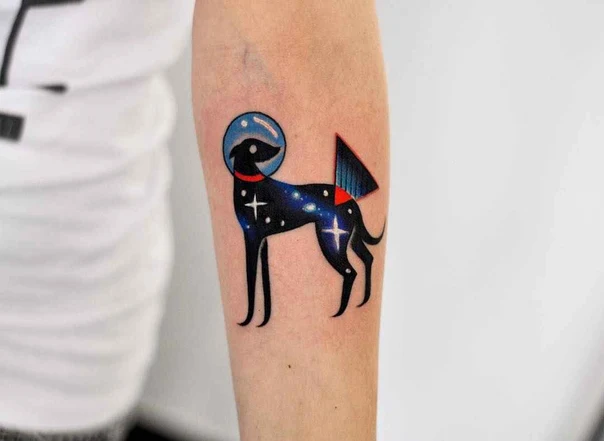Illustrative Dog, Space tattoo on Forearm