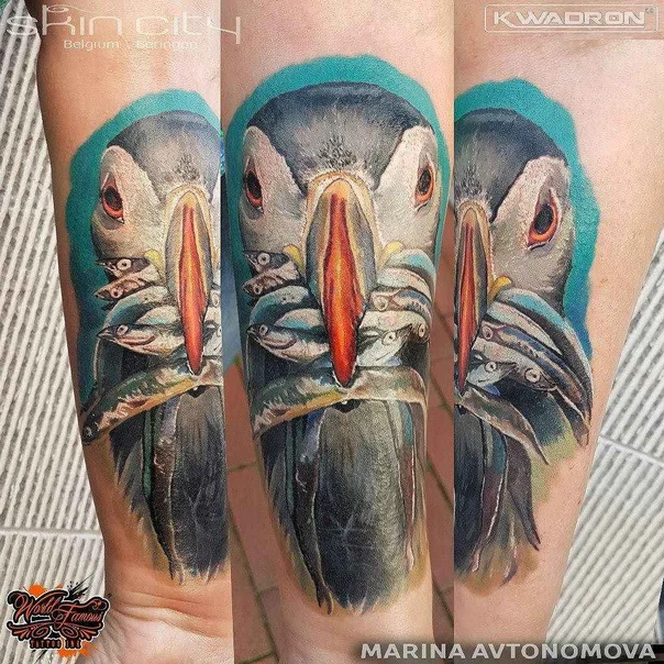 Реализм Bird, Fish tattoo на Предплечье