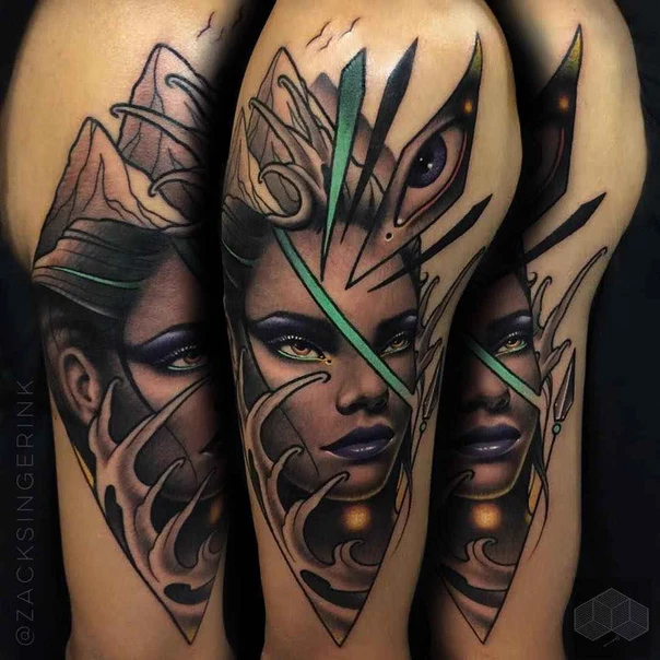 Realism Portrait, Eye tattoo on Upper Arm