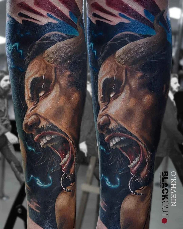 Realism Demon, Portrait tattoo on Forearm
