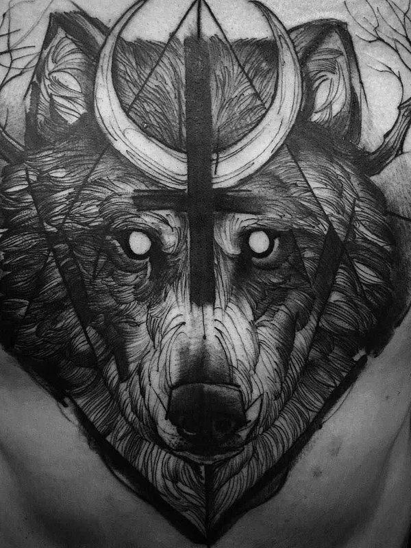 black and grey blackwork Tatuaggio su chest #1822 | Tatuatore Fredao Oliveira