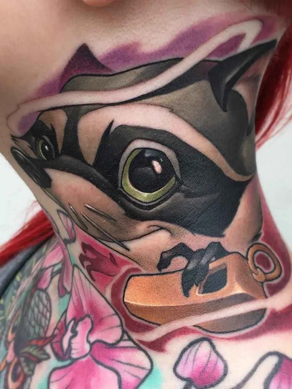 female color cartoon tattoo on neck #2641 | Tattoo Artist Jamie Ris