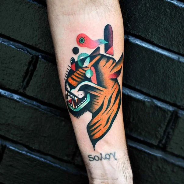 Neo Traditional Tiger tattoo on Forearm