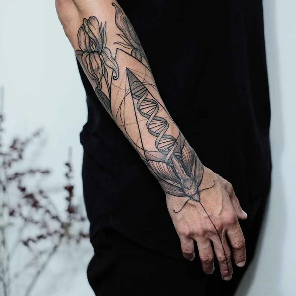 Geometric Dna, Flower tattoo on Forearm