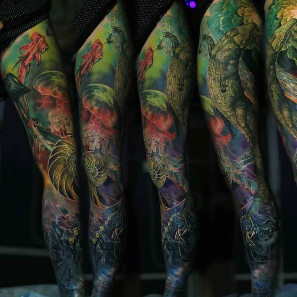 Иллюстративная Fish, Jellyfish tattoo на Полный рукав
