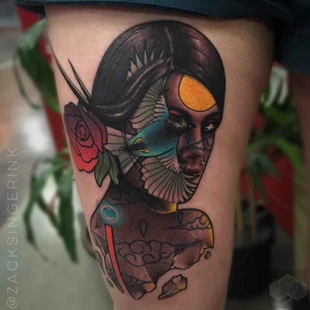 Illustrative Portrait, Bird tattoo on Thigh
