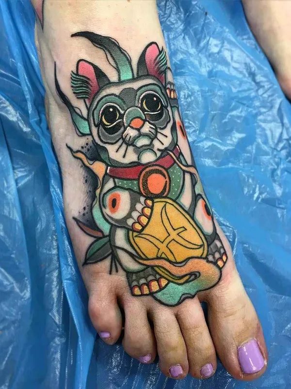 color japanese tatouage sur foot #2058 | Artiste tatoueur Achilleas Aber