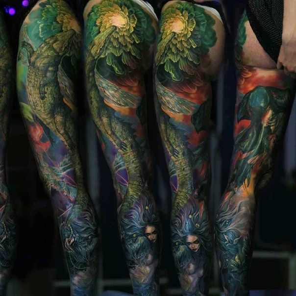 Реализм Crocodile, Mermaid tattoo на Full leg