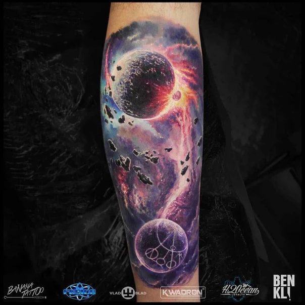 Реализм Galaxy, Planets tattoo на Предплечье