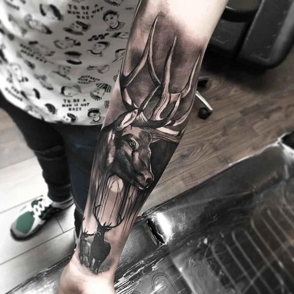 Realism Deer, Nature tattoo on Forearm
