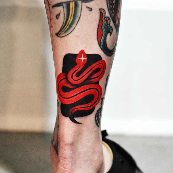 Traditional Snake tattoo on Calf