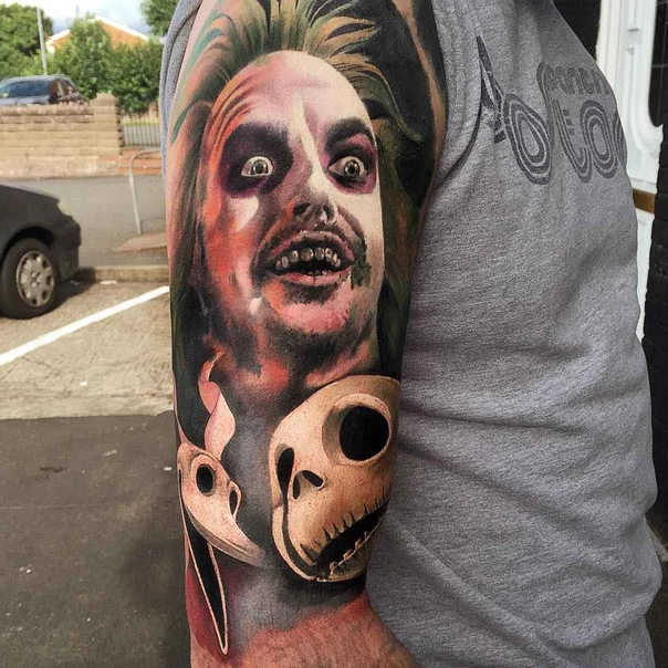Realism Beetlejuice, Skull tattoo on Full Sleeve