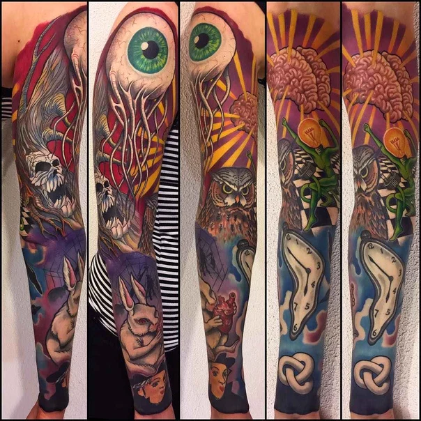 Surrealism Eye, Skull tattoo on Full Sleeve
