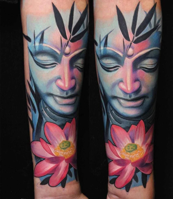 Realism Buddha, Lotus tattoo on Forearm