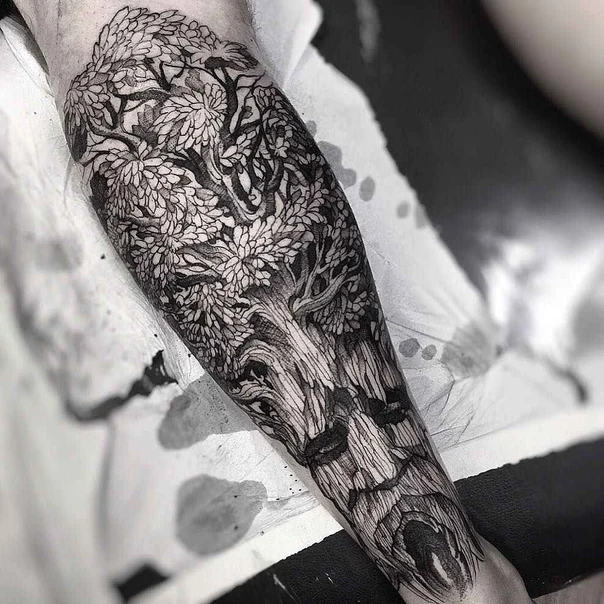 Blackwork Tree tattoo on Forearm