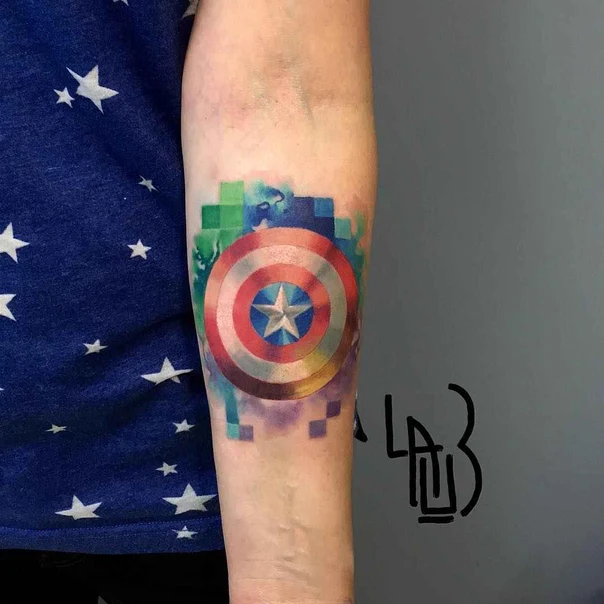 Акварель Shield, Star tattoo на Предплечье