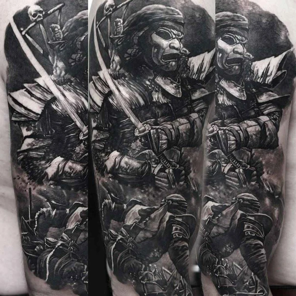 Black & Grey Samurai, Warrior tattoo on Full Sleeve