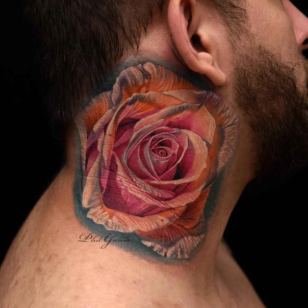 Realism Rose tattoo on Neck