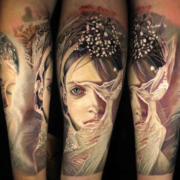 Realism Portrait, Floral tattoo on Forearm