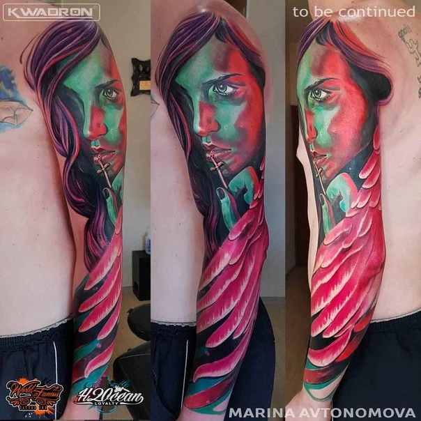 Реализм Portrait, Wings tattoo на Полный рукав