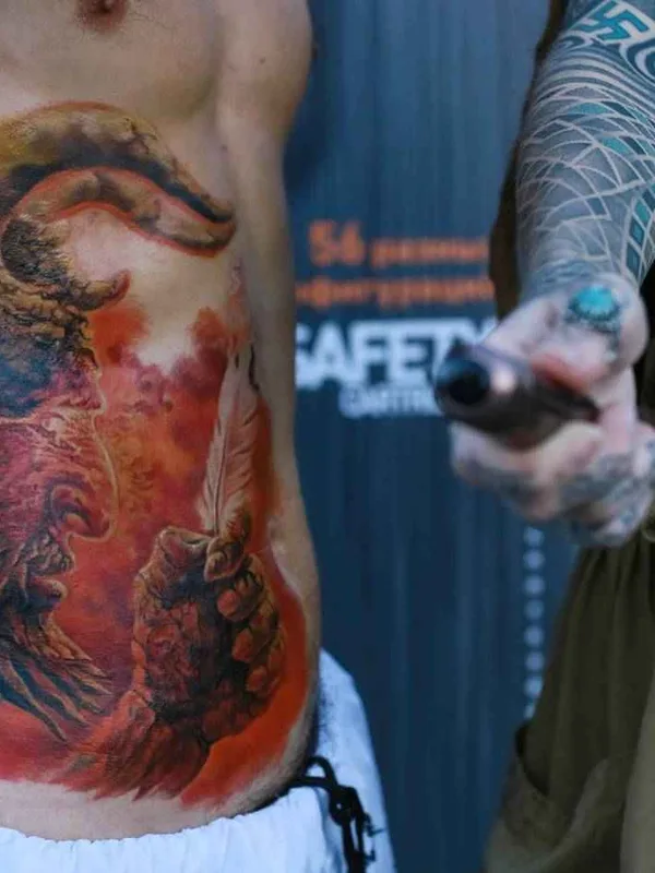 male color realism Tatuagem em stomach #2159 | Tatuador Ника Самарина