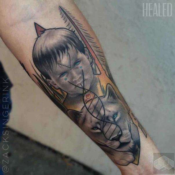 Realism Portrait, Lion tattoo on Forearm