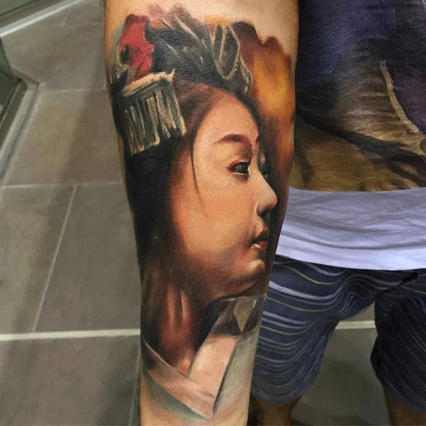 Realism Geisha, Portrait tattoo on Forearm