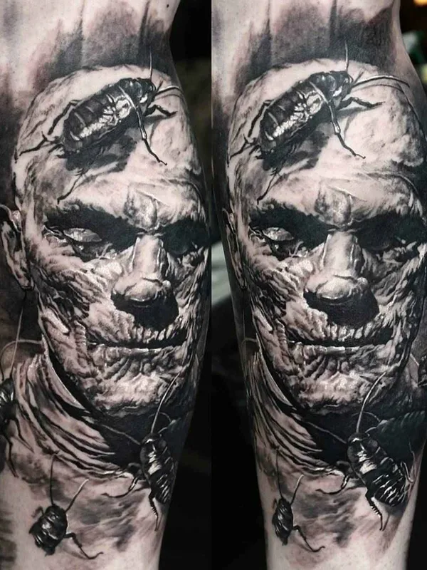 black and grey realism tatuaje en calf #2557 | Tatuador Domantas Parvainis