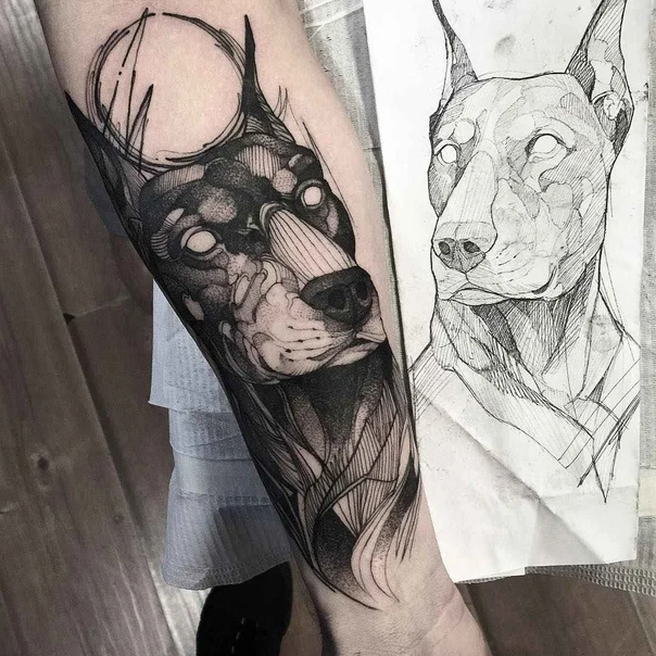 Sketch Dog tattoo on Forearm