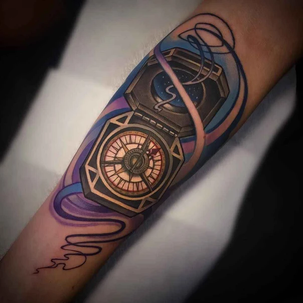 Illustrative Compass, Abstract tattoo on Forearm