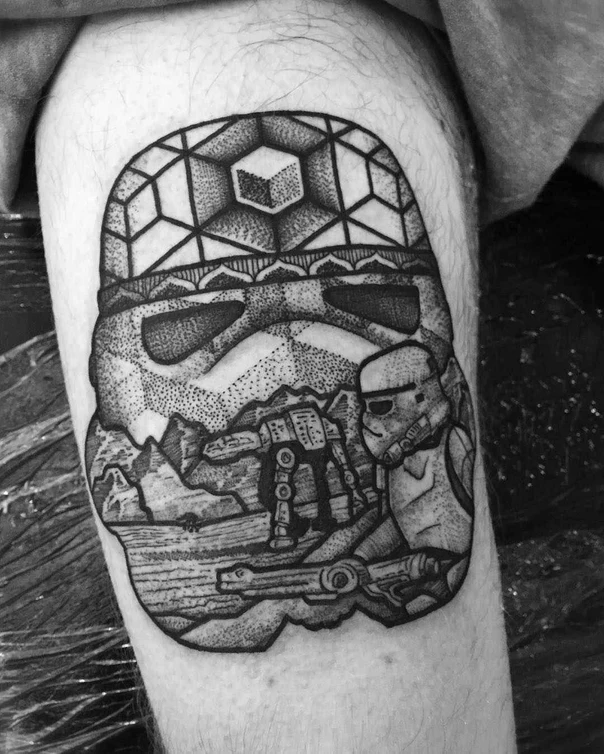 Black & Grey Stormtrooper, Star wars tattoo on Calf