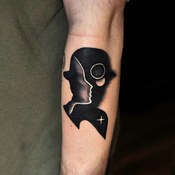 Blackwork Silhouette, Star tattoo on Forearm