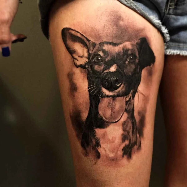 Realism Dog, Animal tattoo on Thigh
