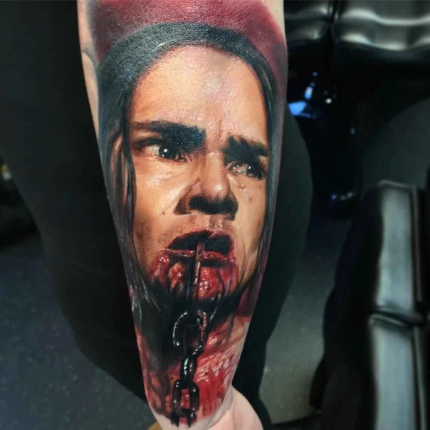 Realism Portrait, Chain tattoo on Forearm