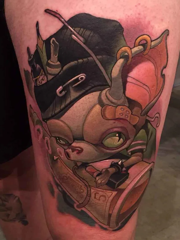 color new school tattoo on thigh #2648 | Tattoo Artist Jamie Ris