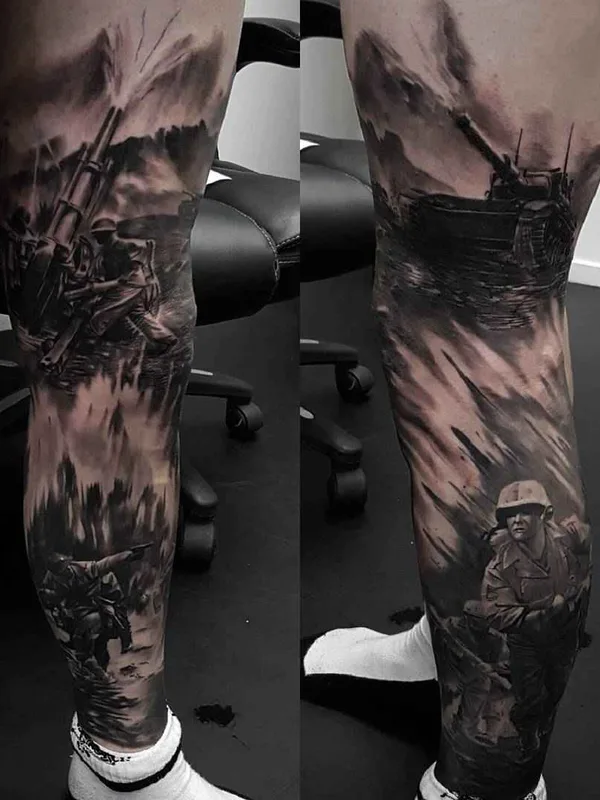 black and grey realism 纹身 在 full leg #2132 | 纹身师 Karl van der Linden